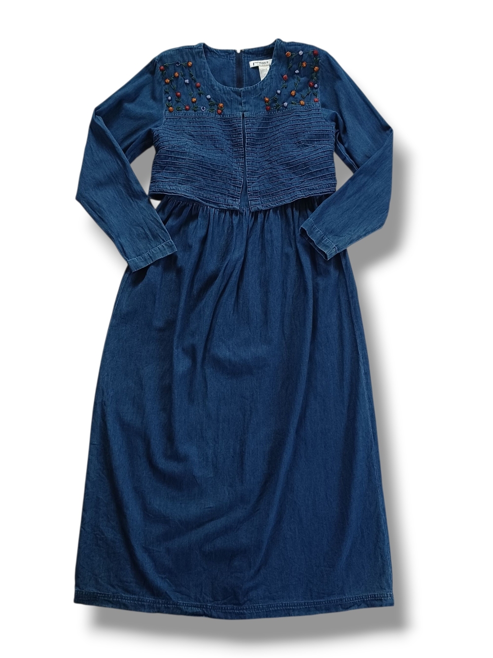 Vintage Women's Denim Maxi Dress Poems By Esteem Embroidered Prairie Size 10